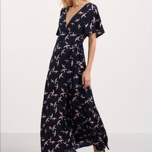 Bird Boho Wrap Navy Maxi Dress Size: Medium